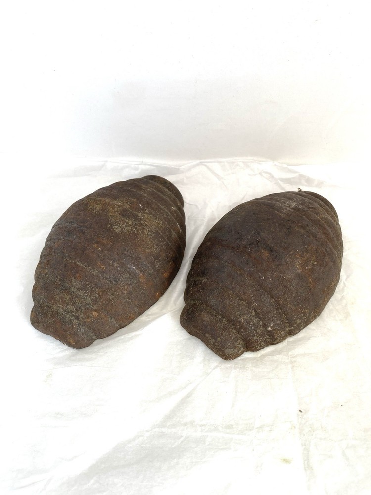 Pair Antique Cast Iron Paperweights Ribbed