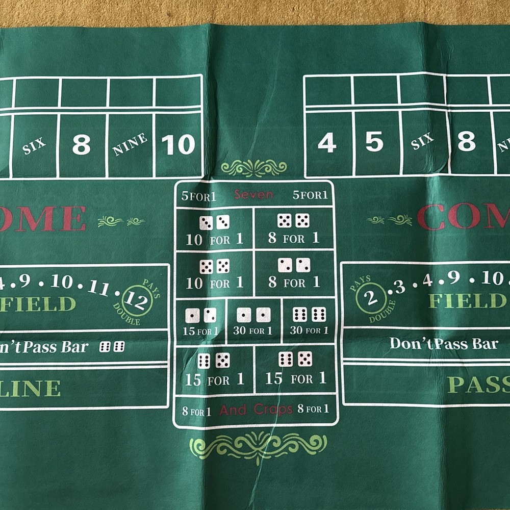 Large Craps & Roulette Table Top Felt Double Sided 70” X 35”