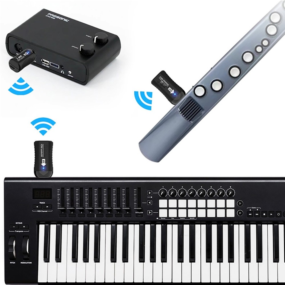Black Rechargeable Midi Wireless Receiver Transmitter For Digital Piano Keyboard