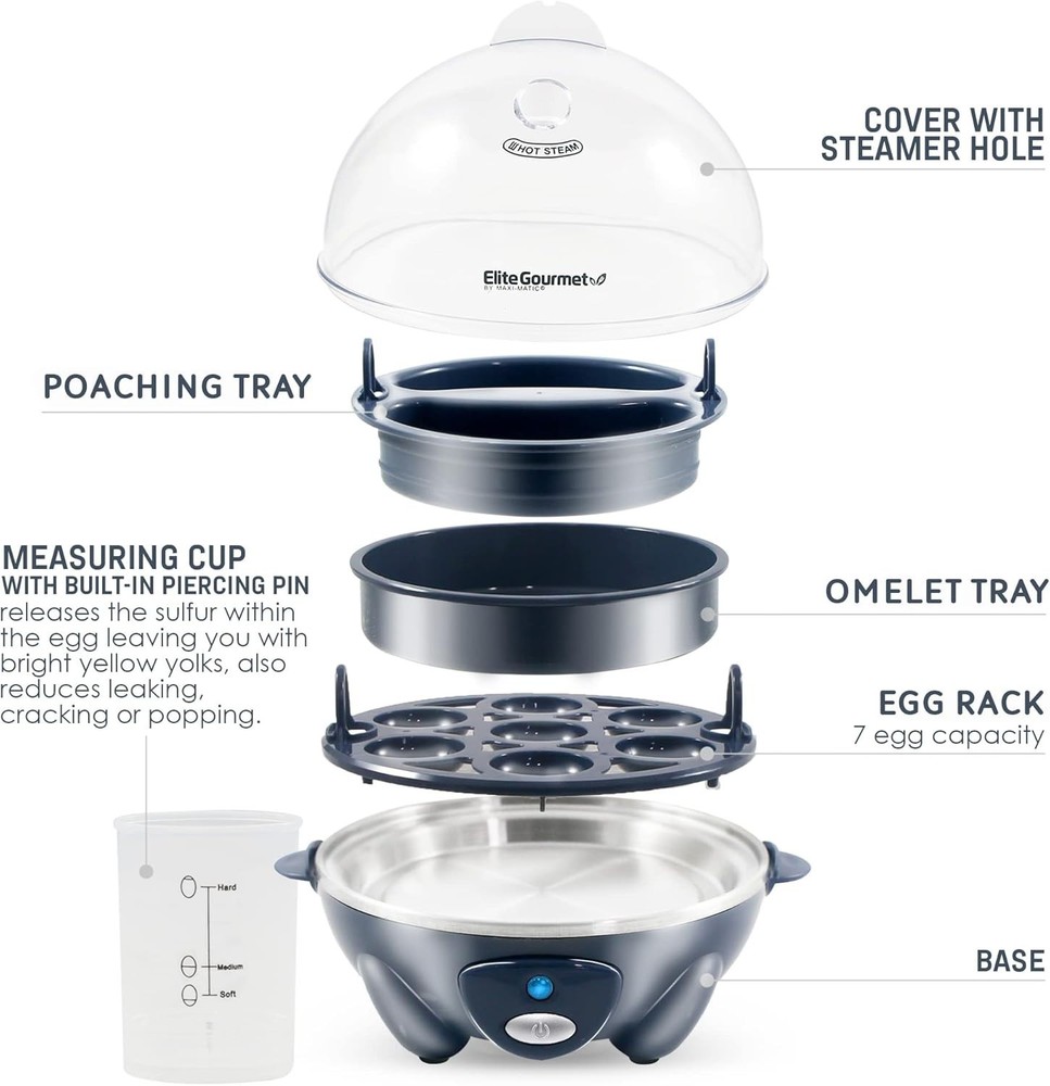 Versatile Egg Cooker: Boil, Poach & Scramble 7 Eggs Effortlessly, Auto Shut-Off