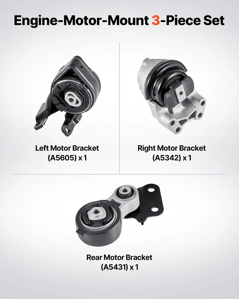 Engine and Transmission Motor Mount Kit Replacement, Set of 3, Compatible with 2