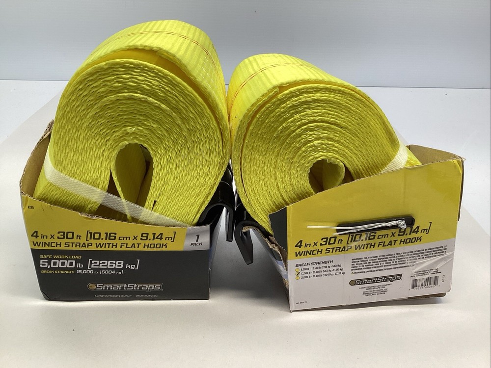 SmartStraps 4 in x 30 ft 5000 lbs Working Load Limit Winch Strap 2 Pack