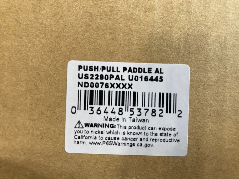 U.S. Lock US2290PAL U016445 Narrow Push Pull Paddle AL, Silver