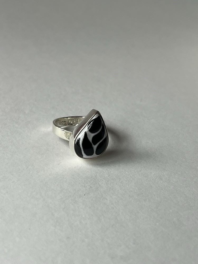 Black & White Talavera Ring 925 Sterling Silver Adjustable Artisan