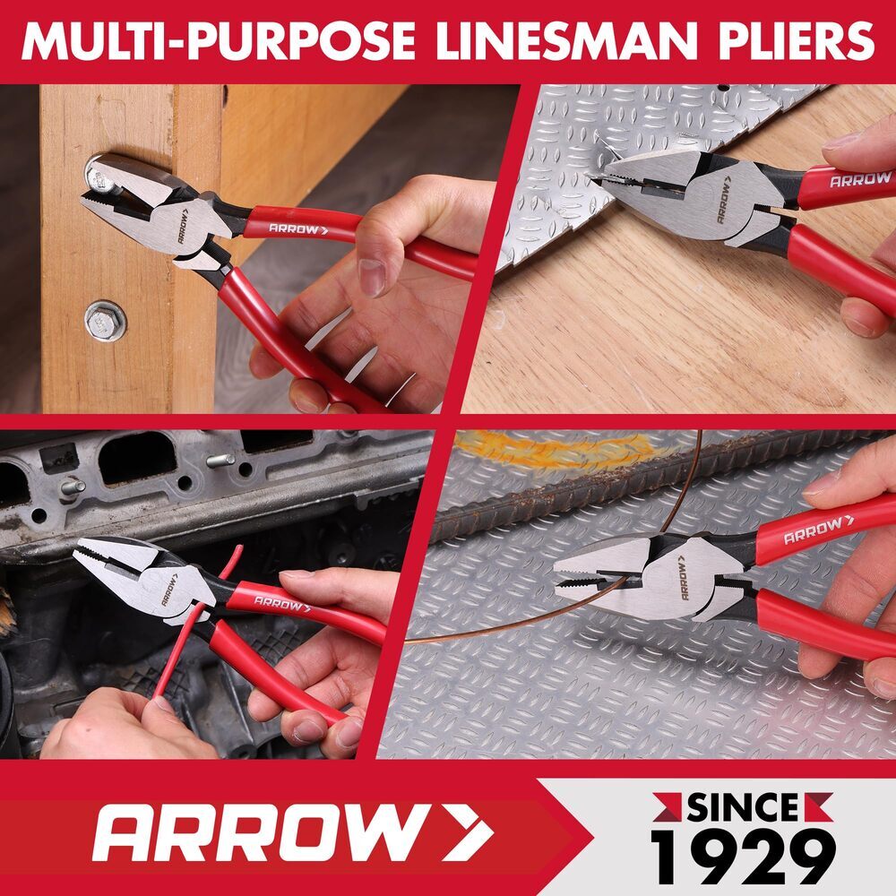 ARROW 8" High Leverage Linesman Pliers Sharp Edge Side Cutters Plier for Cutting