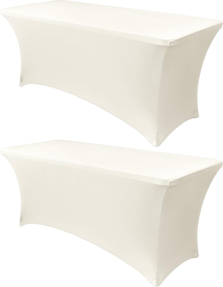 Obstal 6ft Cream Spandex Table Cover, 2 Pack, Fitted Rectangular