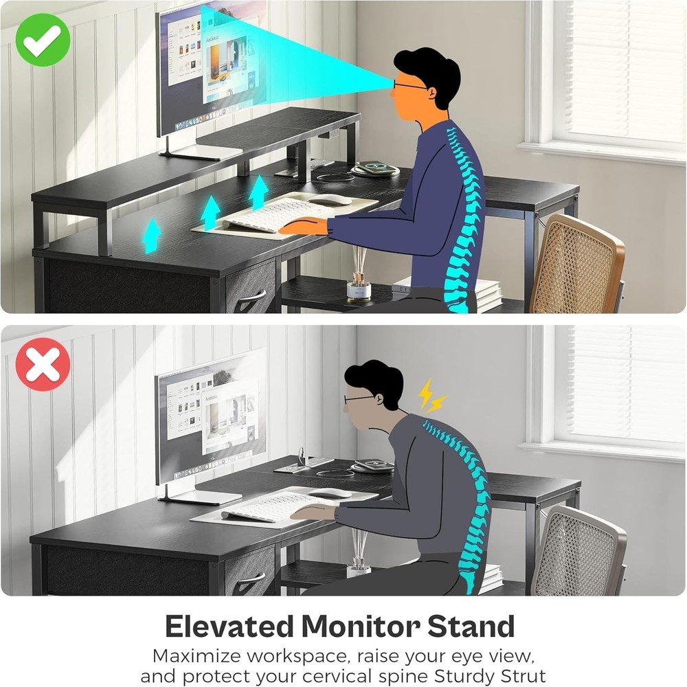 Versatile 47'' L-Shaped Computer Desk with LED Ambiance & USB Power Charging