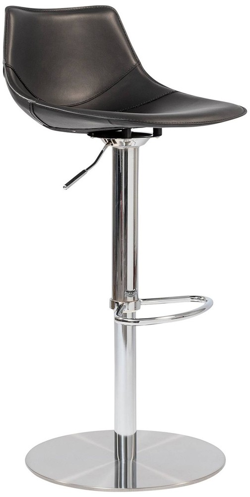 Rudy Black Leather Adjustable Swivel Stool