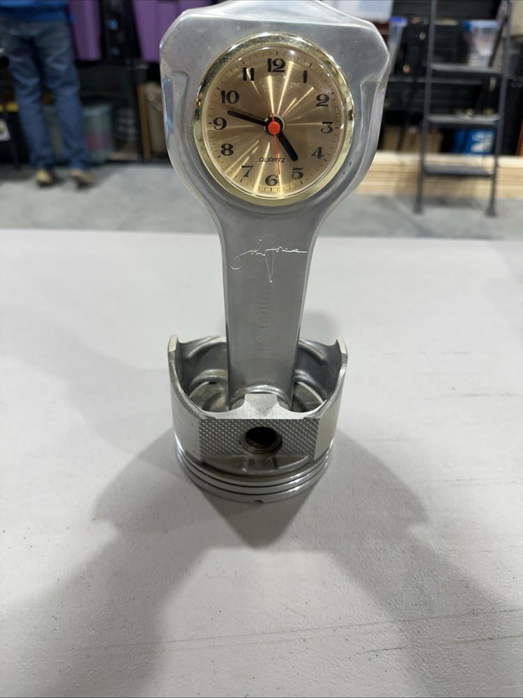 Real engine piston clock time / alarm polished aluminum Engraved John Force 10”