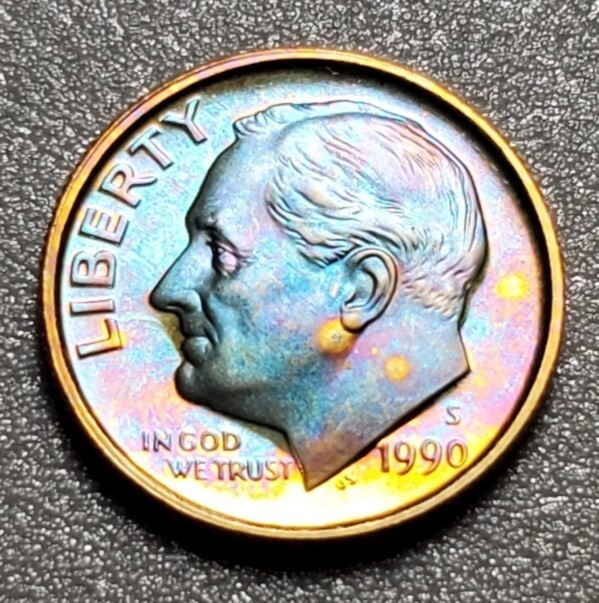 TONED 1990 S ROOSEVELT DIME PROOF UNC #P667