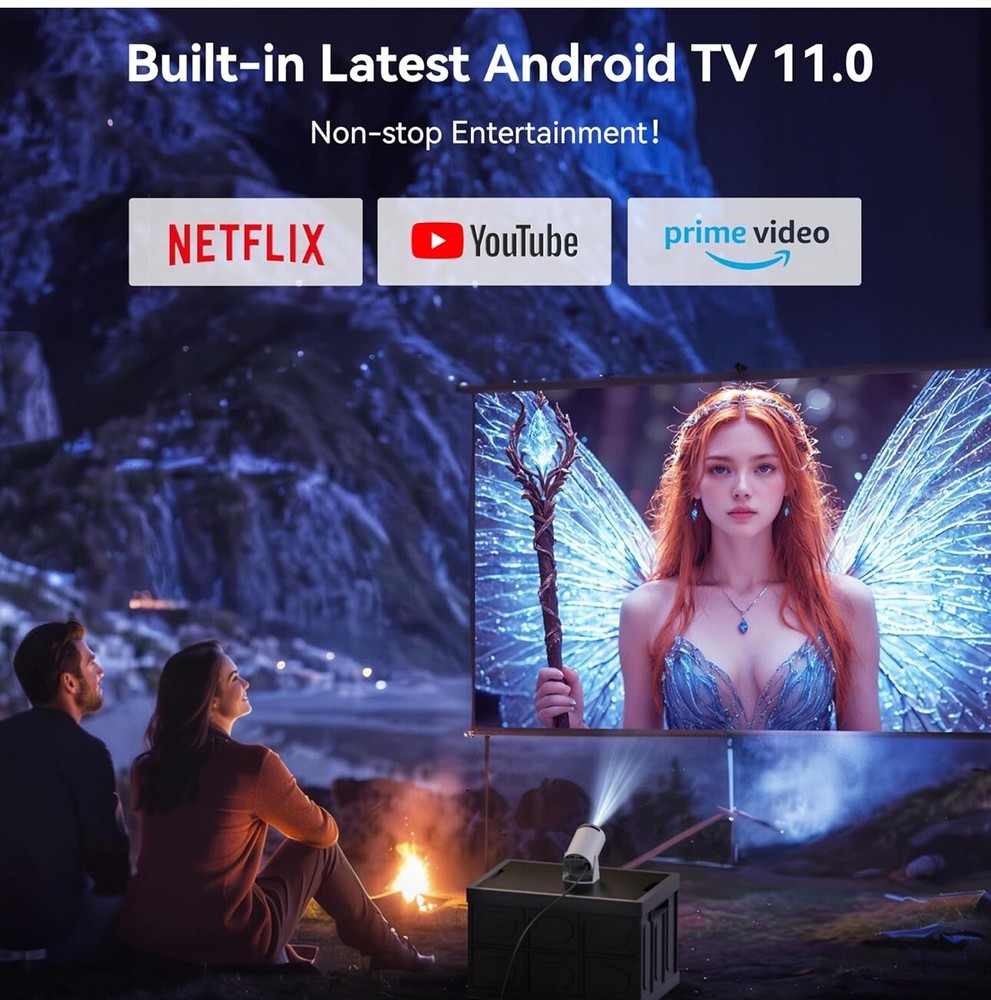 Aubor White Mini Projector with Android TV 11.0 Support 1080P Smart Portable