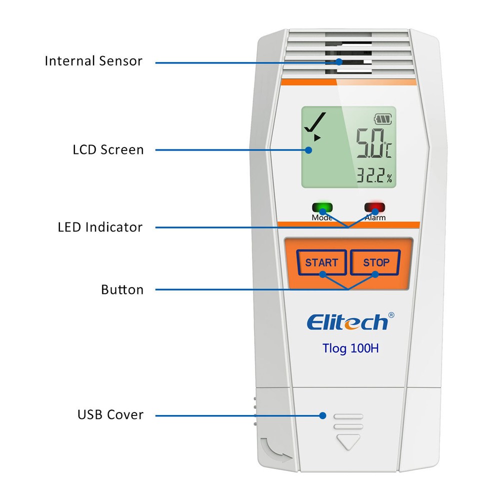 Elitech Tlog 100H Temperature Humidity Data Logger Reusable Temperature Recorder