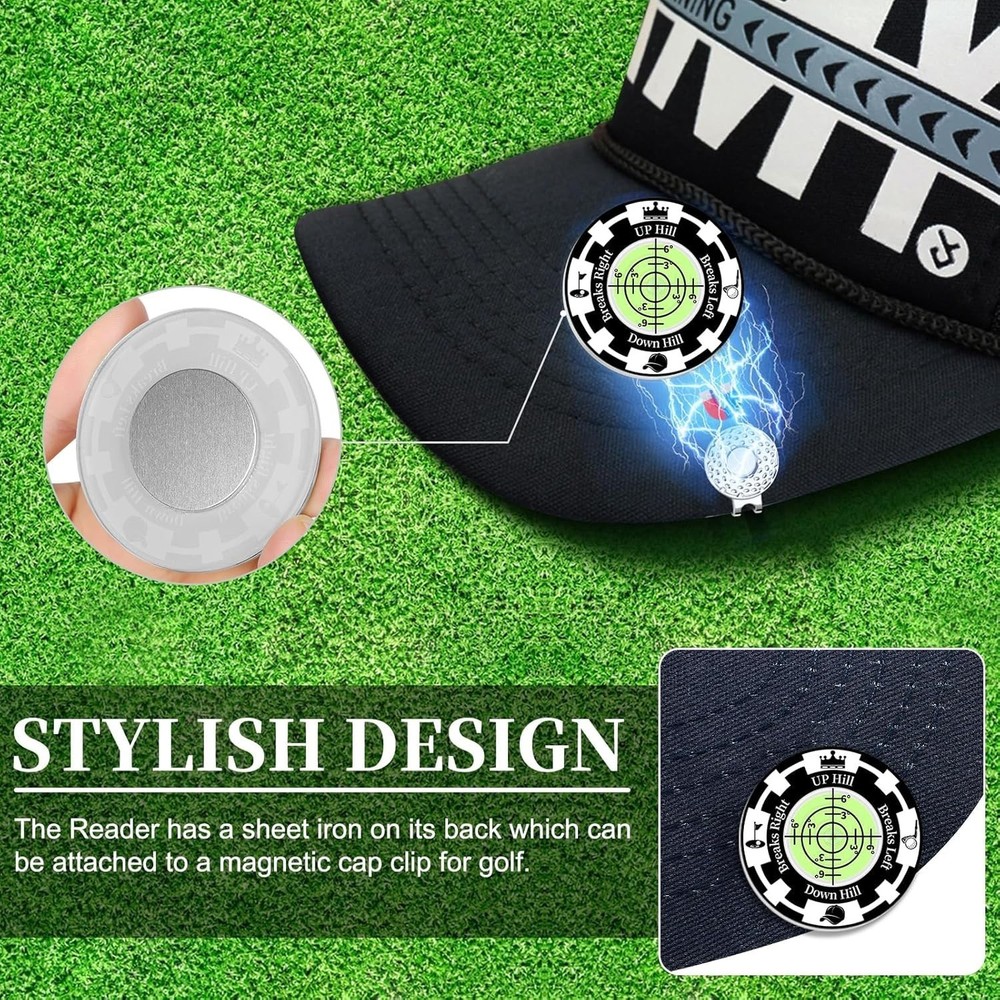 Golf Ball Marker Hat Clip 2 Pack Green Reader Bubble Level Putting Training Aid
