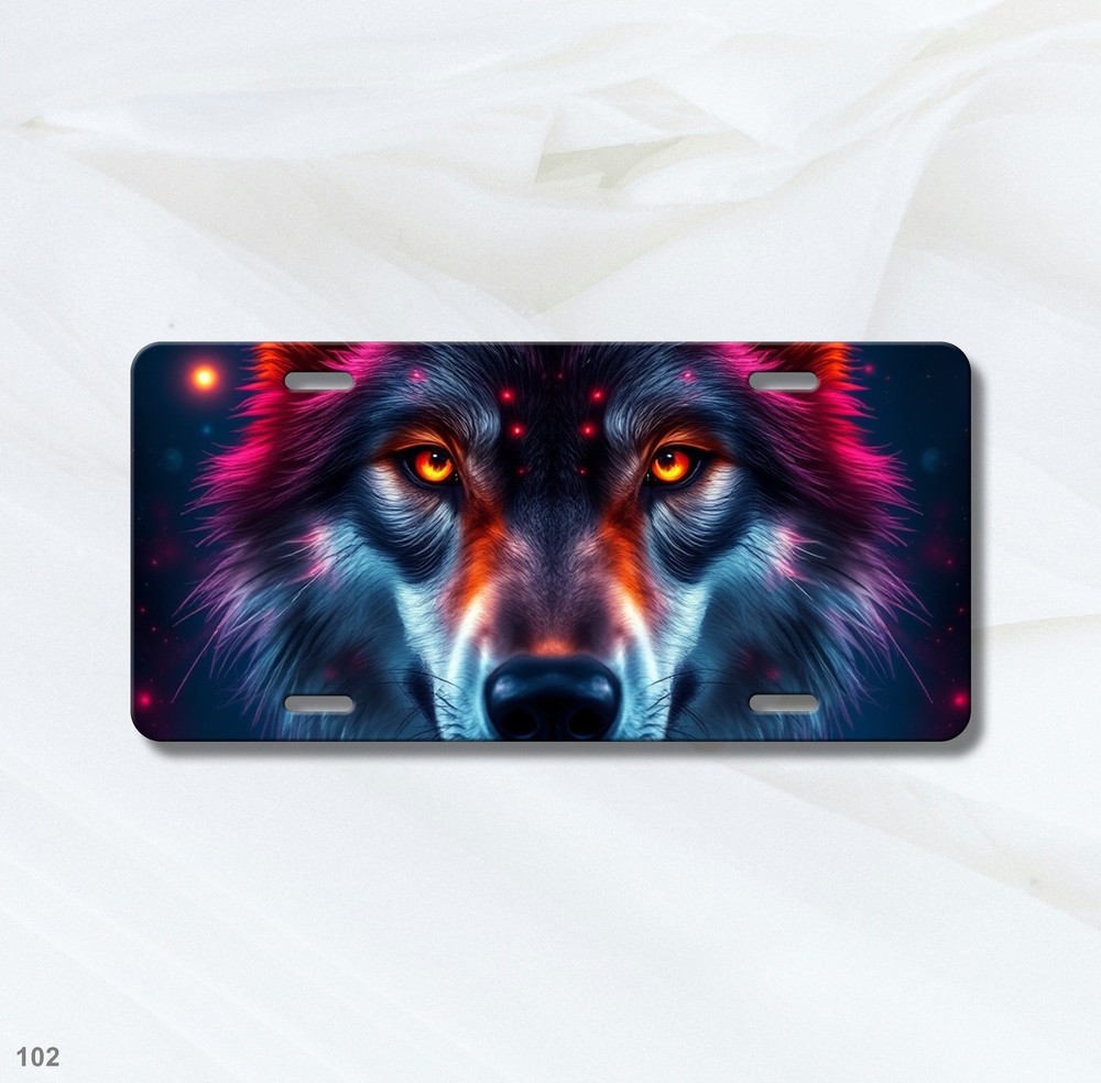 Hyperrealistic Wolf License Plate Your Text Auto Tag Special Gift
