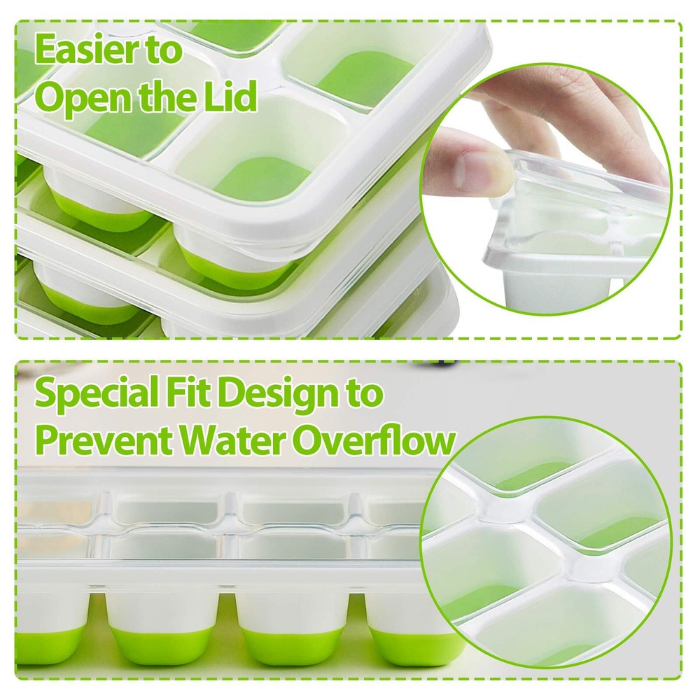 DOQAUS 14-Ice Cube Trays with Spill-Resistant Removable Lid 4 Pack