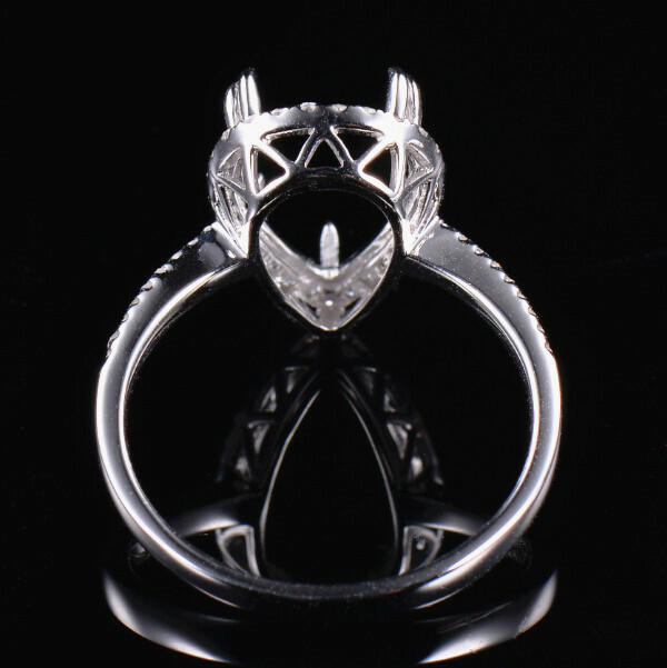 Pear 12×8mm Ring Prong Setting Natural Diamond Semi Mount Solid 14K White Gold