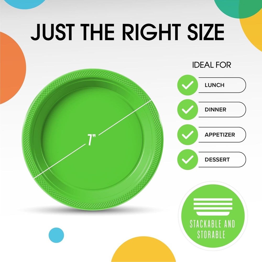 Exquisite Party Solids Lime Green Plastic Plates 7 Inch Plates,