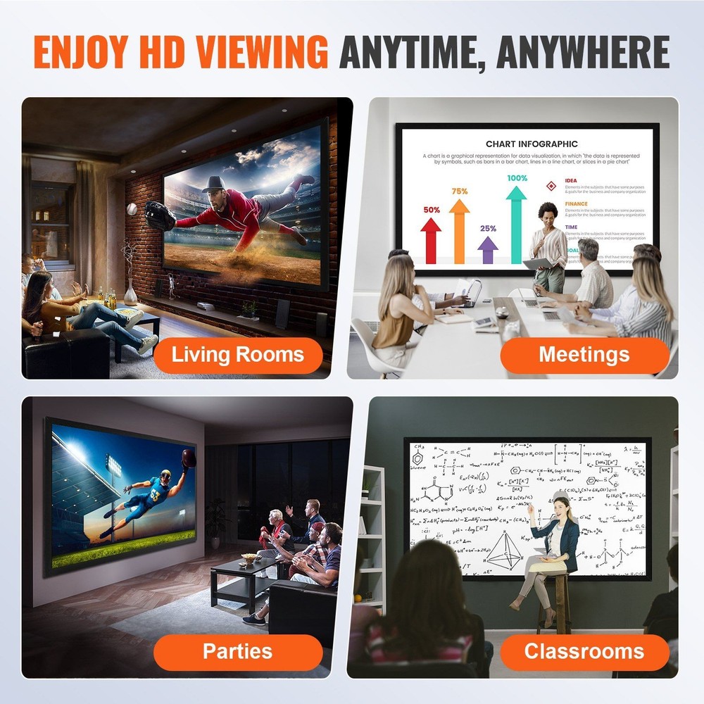 155in 16:9 4K HD Fixed Frame Projector Screen & Wall Mounting Bracket Included