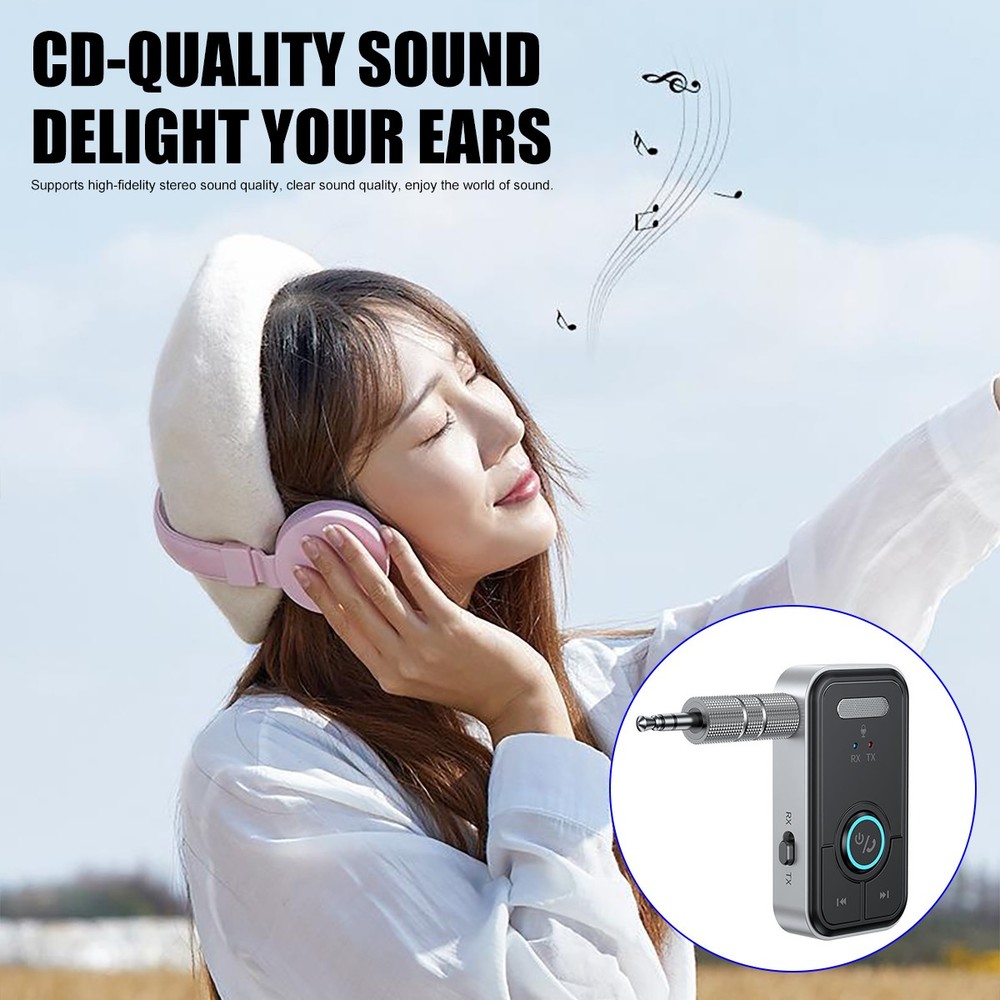 Wireless Bluetooth 5.4 Transmitter Receiver 2-in-1 Adapter Audio 3.5mm Jack Aux