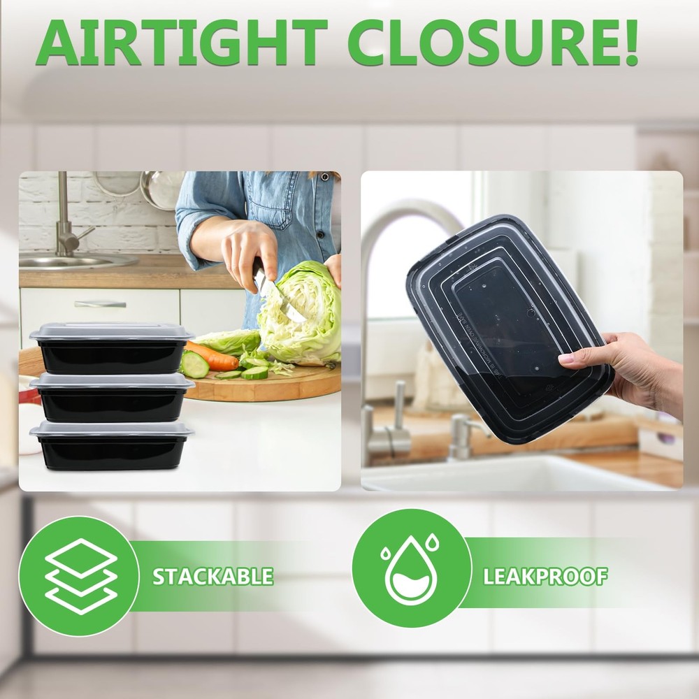 60 Pack Meal Prep Containers 38 oz Food Storage with Lids Stackable Reusable