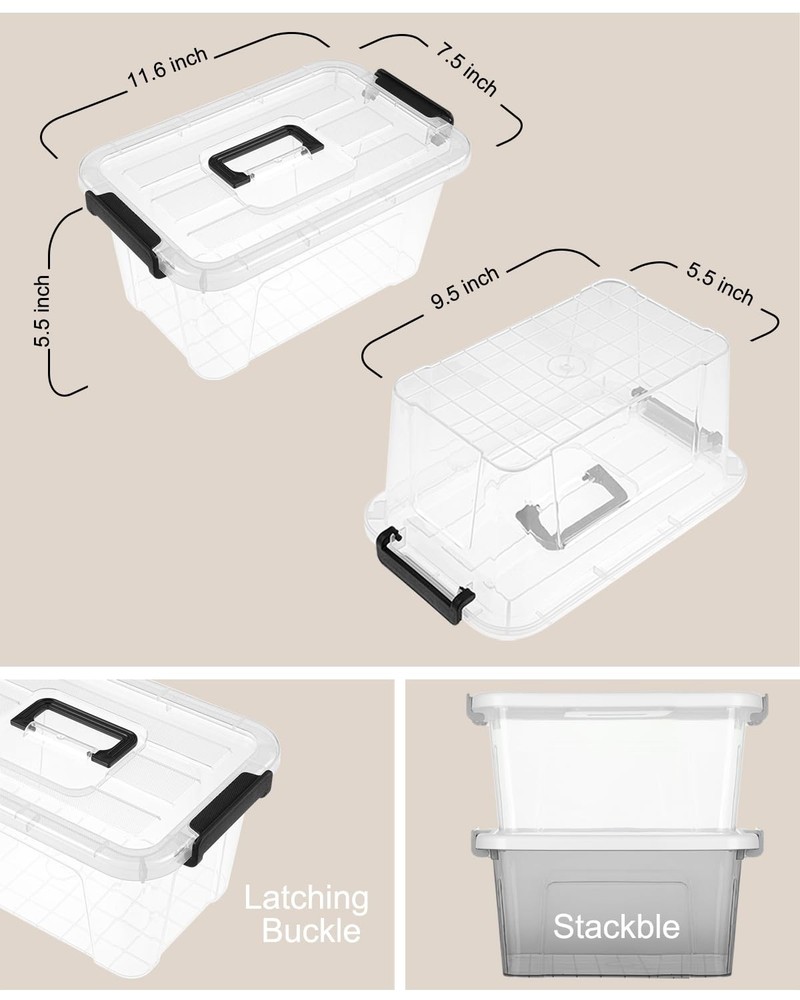 NUMIFUN Plastic Storage Bins with Lids 6 Pack Storage Organizer, 7 Quart Stac...