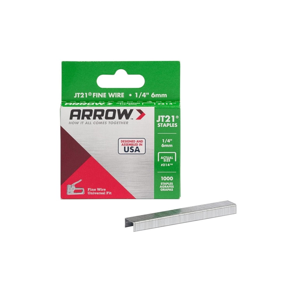 Arrow JT21 Thin Wire Staples, 1/4" Leg - Perfect for DIY Projects, 1000 Pack