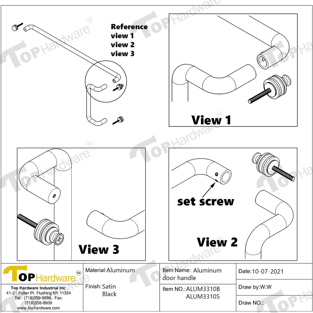 Solid Aluminum Round Combination Door Push Bar and Pull Handle Set - 10" x 33"