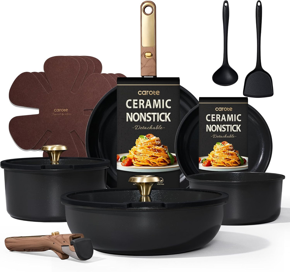 15Pcs Ceramic Cookware Set, Pots and Pans Set Non Stick, Kitchen Cooking Set wit