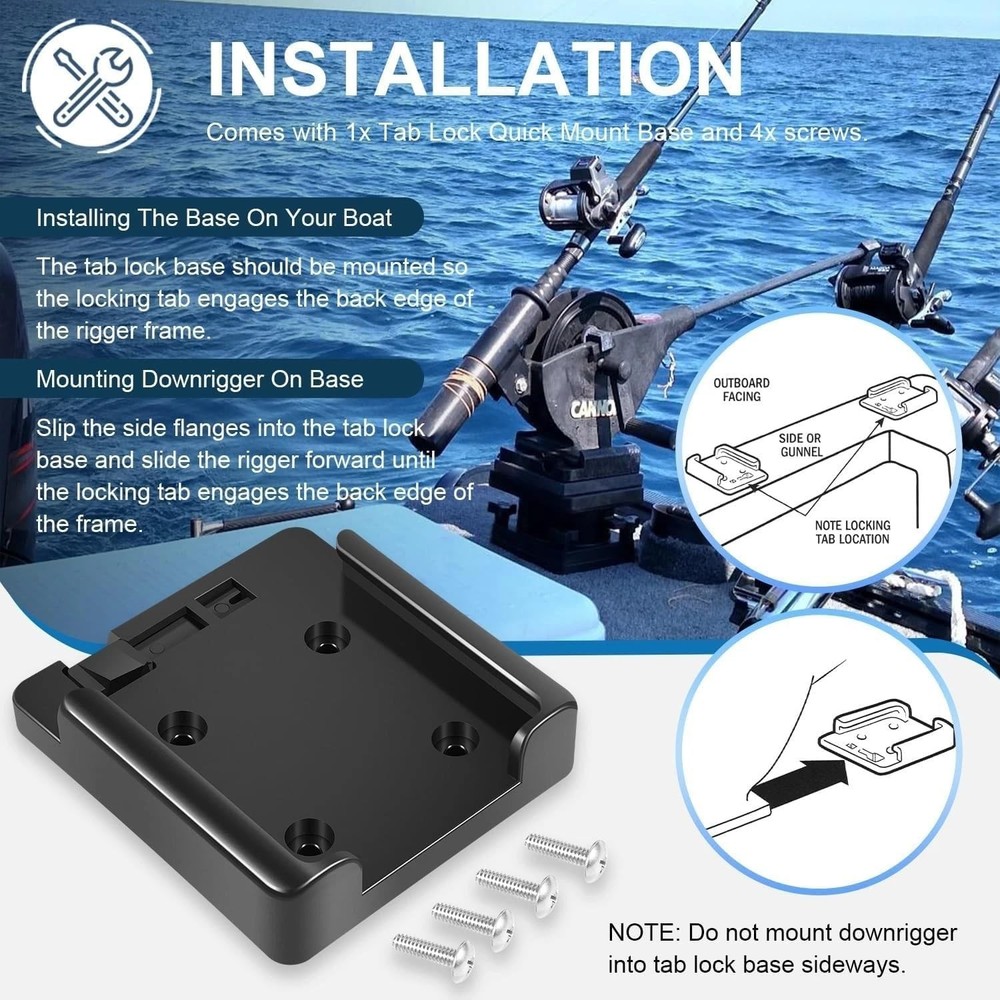 Tab-Lock downrigger mounting Base Plate, Quick Mount Base Suitable 2207001