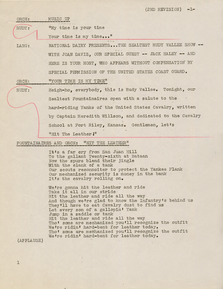 PATRICK McGEEHAN JACK HALEY RUDY VALLEE 1943 RADIO SHOW SCRIPT w SIGNED CHECK
