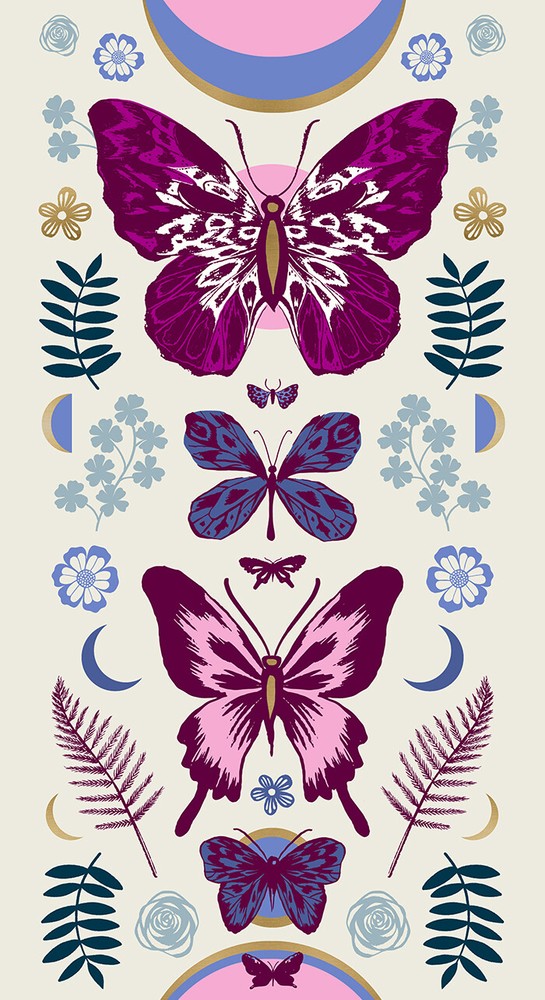 TIGER FLY Butterfly by Sarah Watts RUBY STAR SOCIETY Pink Metallic Panel by Moda
