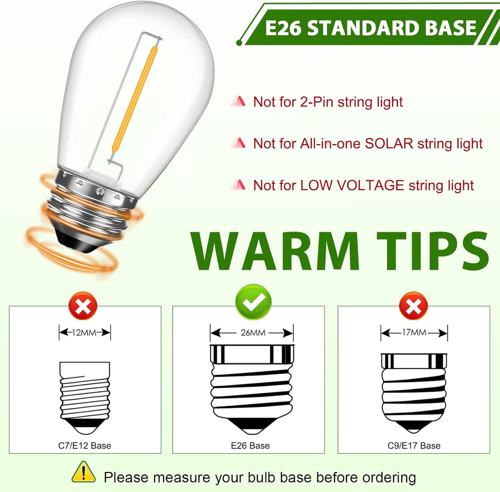 LED S14 Replacement Light Bulbs for Outdoor String Lights, 1W Shatterproof Ediso