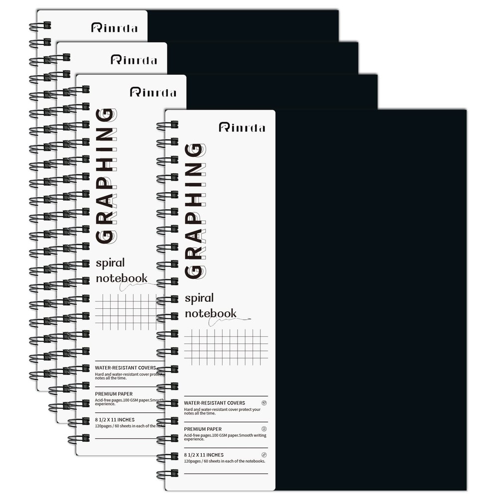 Graph Paper Notebook Spiral Notebook 8.5" x 11"-4 Pack Grid Paper Notebook Gr...