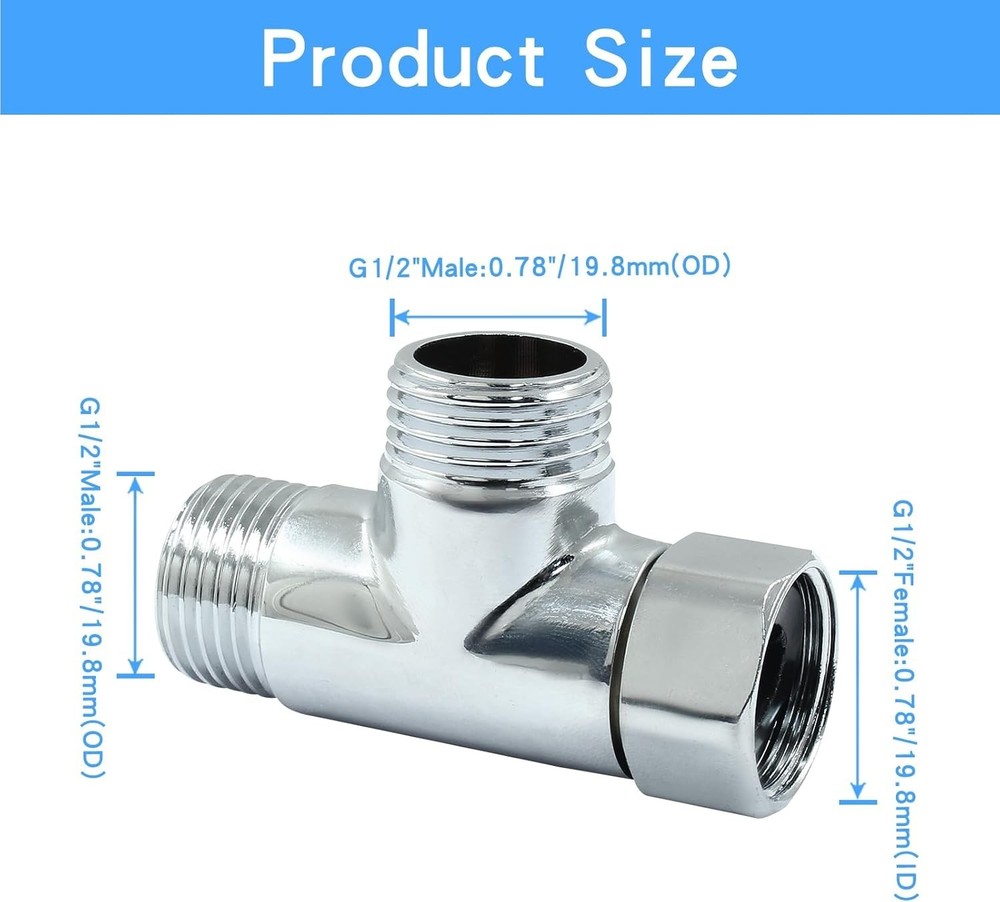 G1/2" 3 Way Diverter Valve, Solid Brass Tee Adapter Connection for Bath Showe...