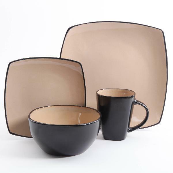 DINNERWARE SET 16-Piece Plates Bowls Mugs Dishes Stoneware Square Dinner Kitchen