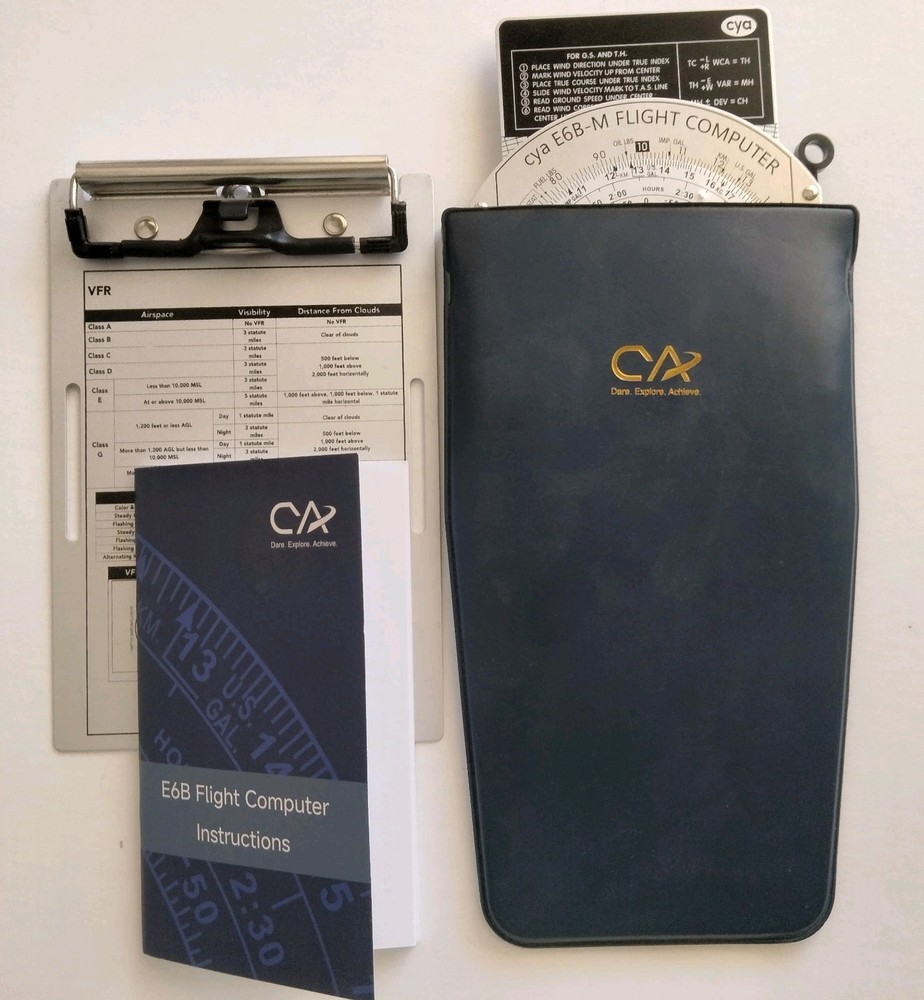 CYA E6B Metal Flight Computer BUNDLE VFR Kneeboard Clipboard Lot