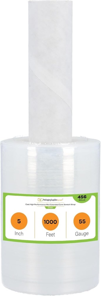 456 Rolls Clear 5" x 1000 ft Down Gauge Extended Core Stretch Wrap With Handle