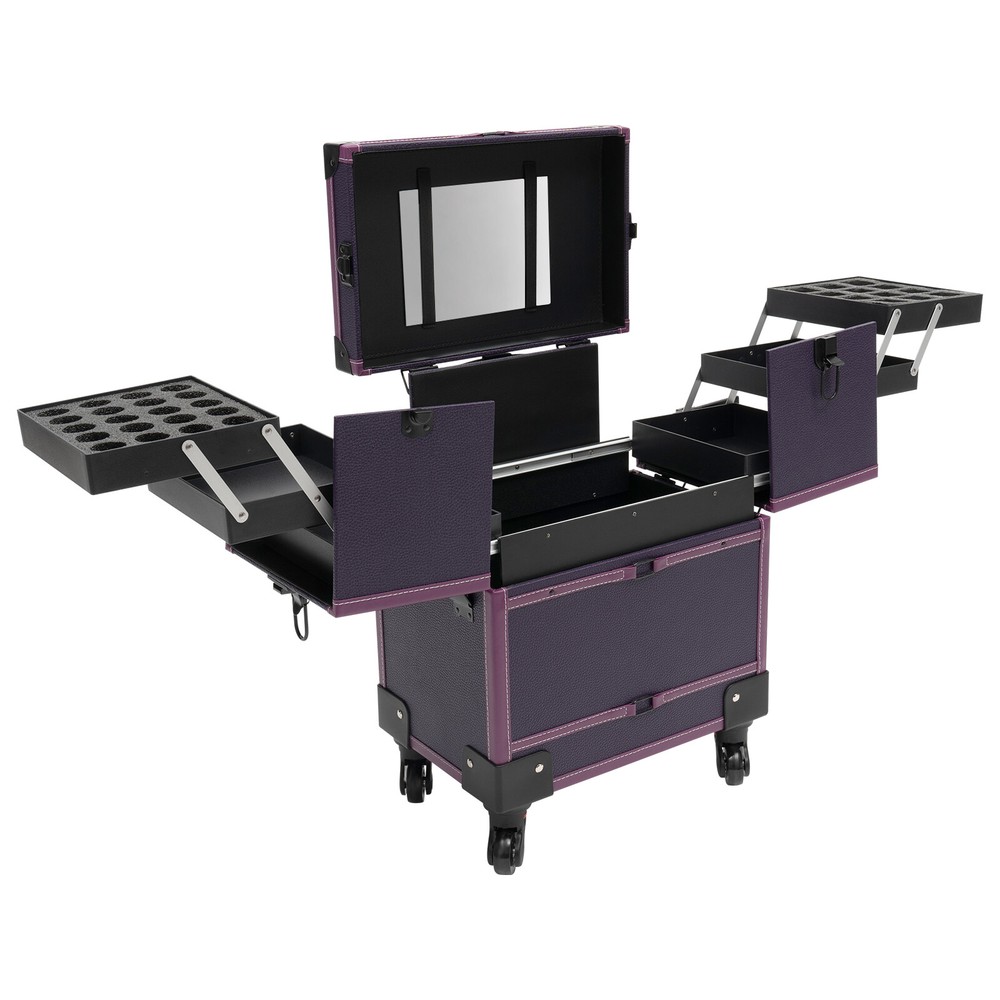 Modern Rolling Makeup Train Case Trolley Cosmetic Organizer Box with Mirror