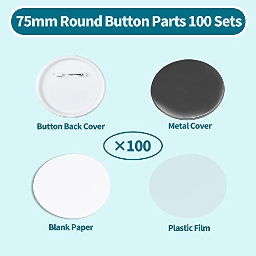 100 Sets 75mm3 inch Button Parts for Button Maker Machine 75mm Round Badge Bu...