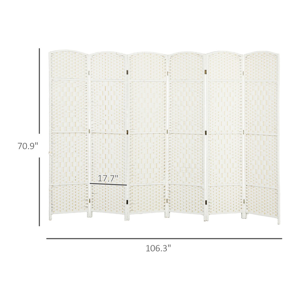 6 Panel Room Divider Hand-Woven Freestanding Partition, White