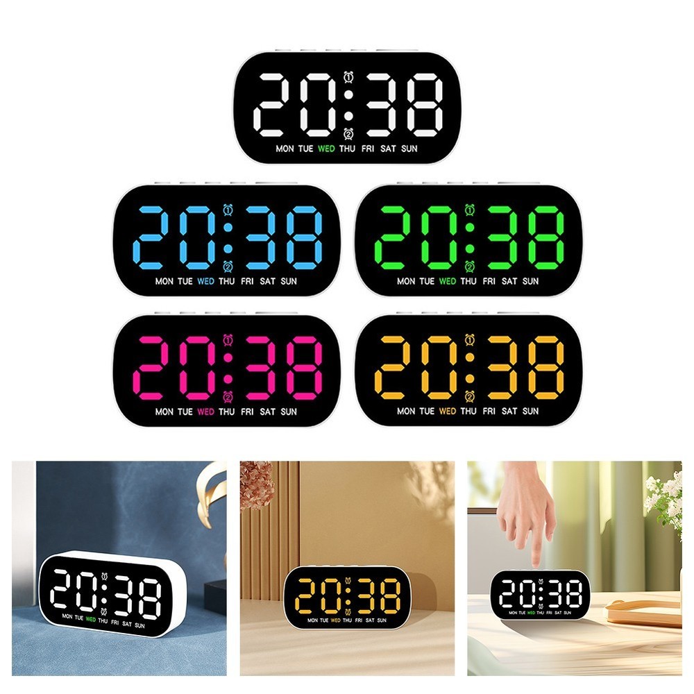 Modern Digital Table Clock with Adjustable Brightness Temperature Display
