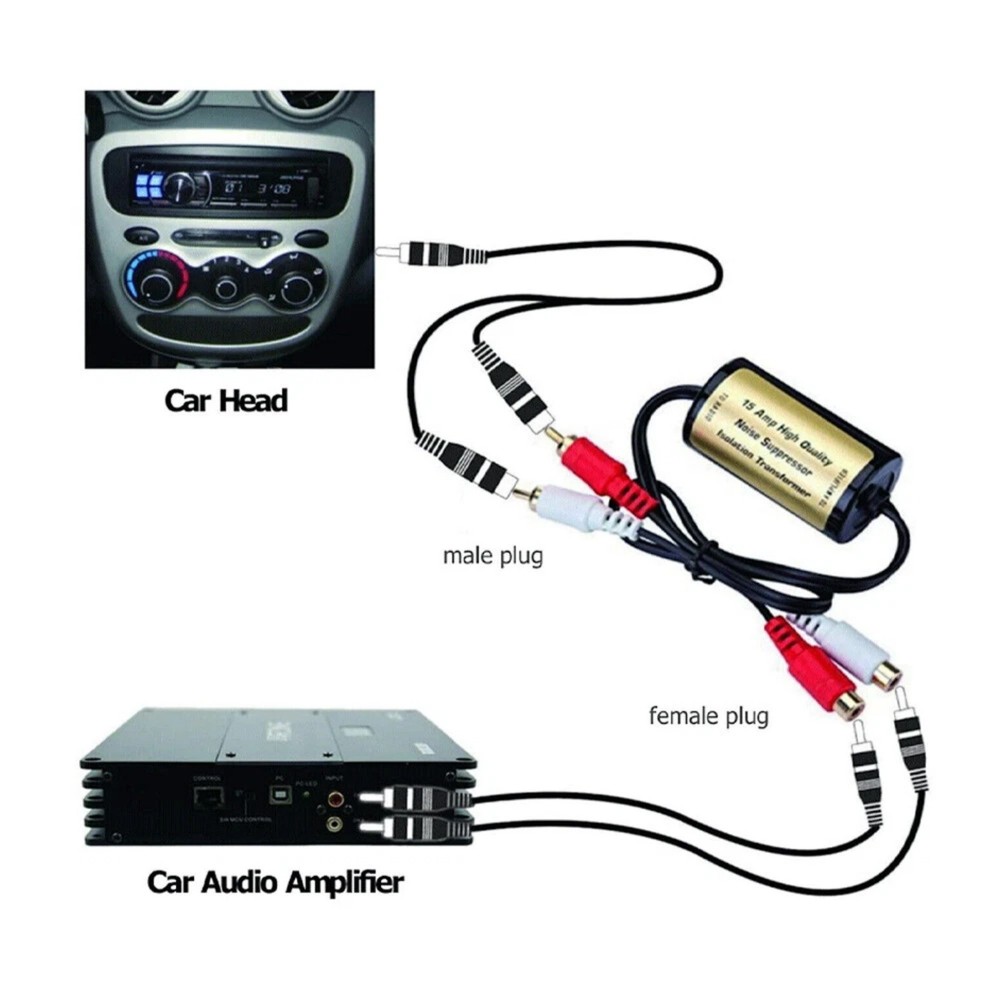 RCA Ground Loop Noise Isolator Filter for Car Amplifier and Audio System Setup