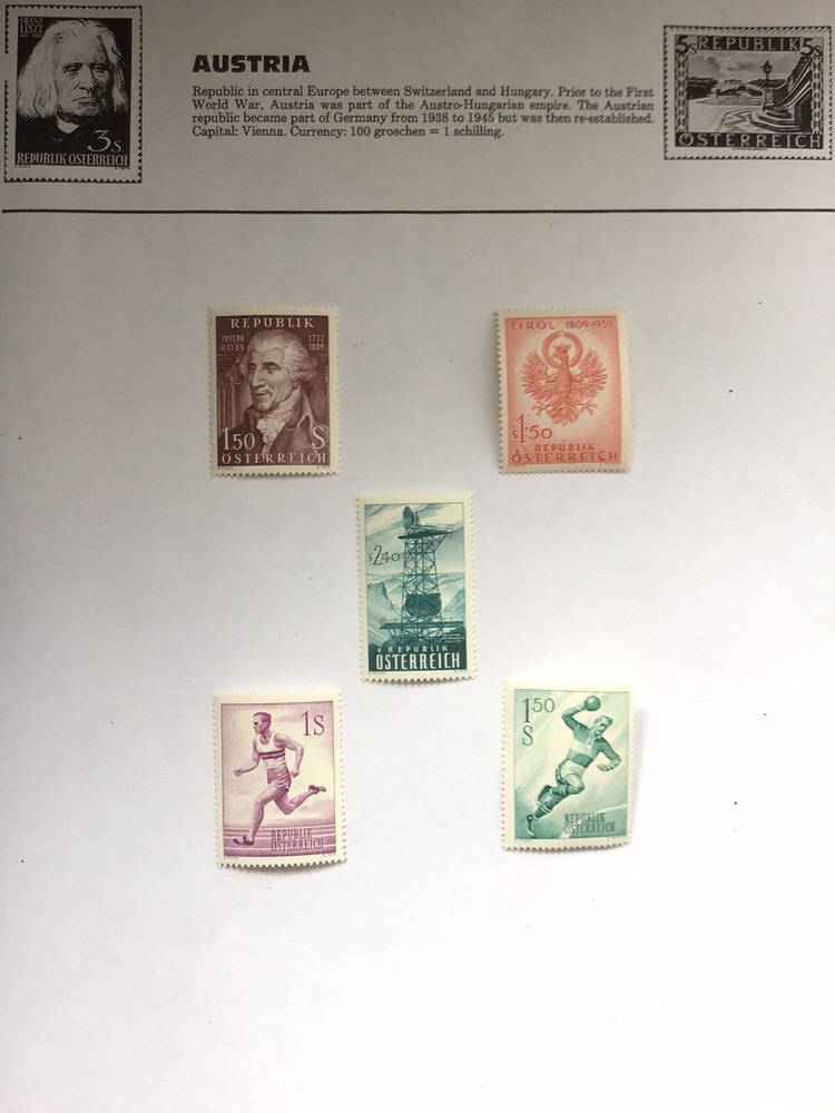 Austria 1959 Mint Very Lightly Hinged 5 Commemoratives