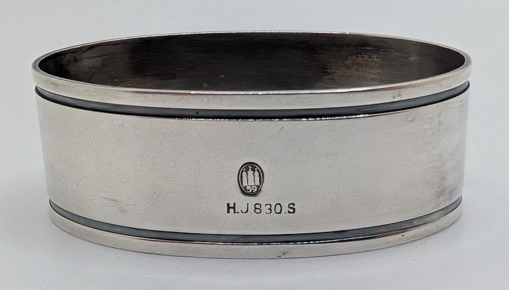 Vintage Danish 830 Silver Napkin Ring, Hans Jensen, "B" initial, dated 1959