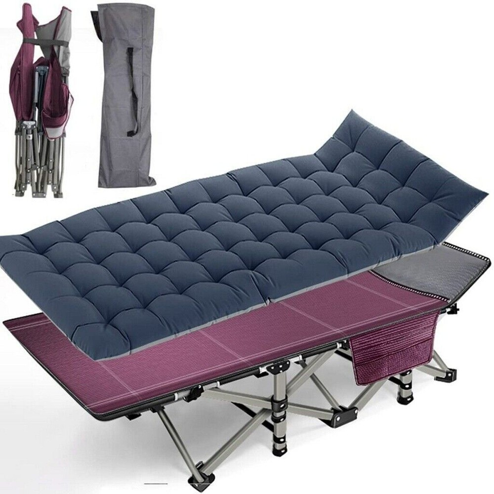 Folding Camping Cot Double Layer Oxford Sleeping Cots with Mattress, Carry Bag
