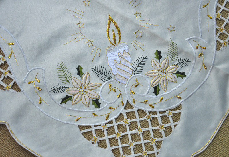 Gorgerous Ivory Embroidered Polyester Square Tablecloth Xmas 33" Cutwork