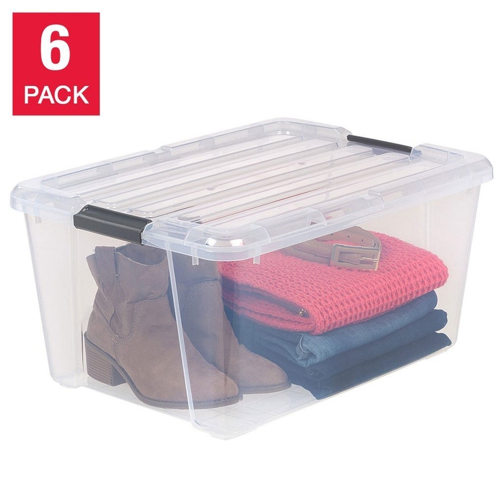IRIS STORAGE CONTAINERS PLASTIC BINS STACKABLE TUBS BOXES WITH LIDS 45 QT ~ 6PK