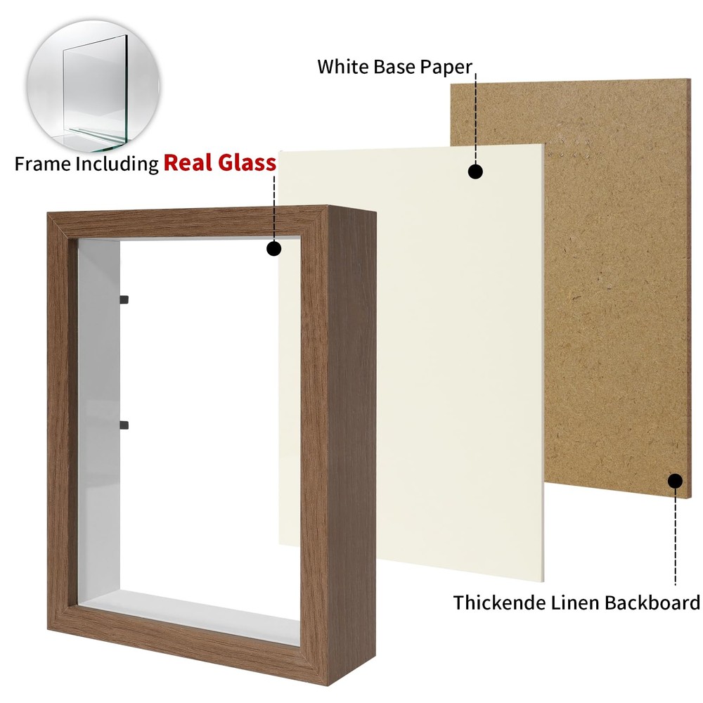 5x7 Shadow Box Frame Display Case with Real Glass,Display Walnut Color