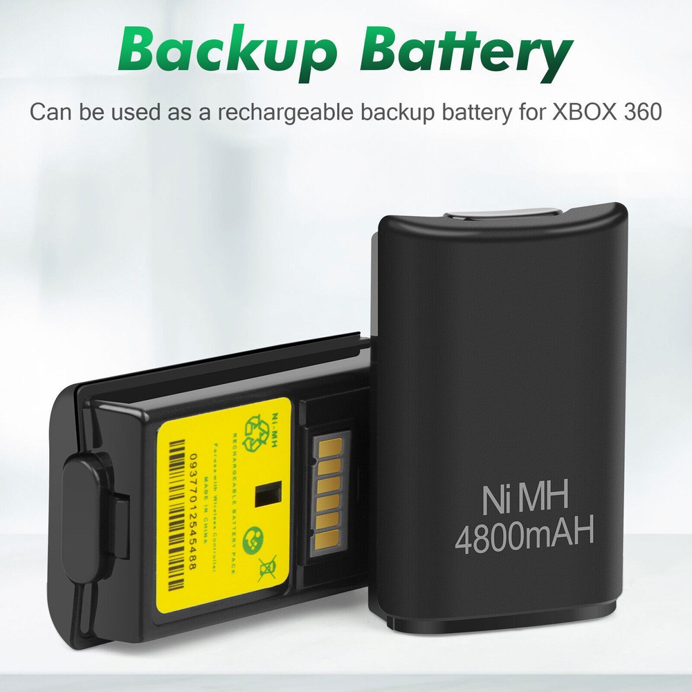 2 Pack Rechargeable 4800mAh Battery Pack For Xbox 360 Wireless Controller Black