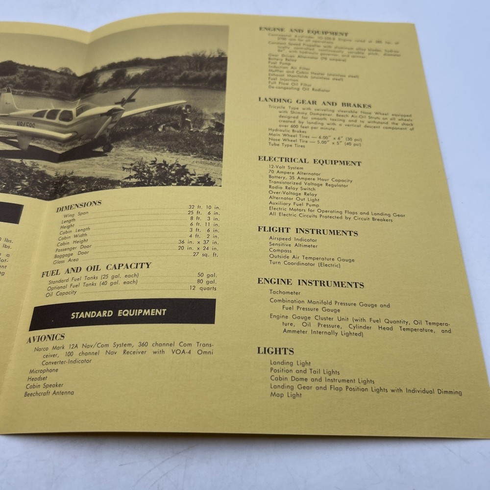 1967 BEECHCRAFT Bonanza E33A Advertising Fold Out Specifications